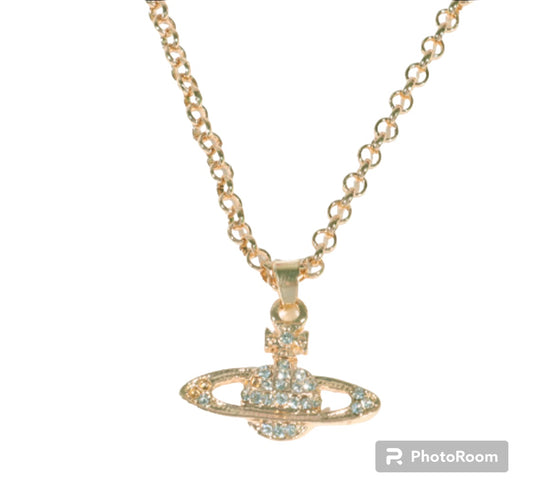 Y2K Jewelry Chain Vintage Crystal Zircon Planet Saturn Necklace